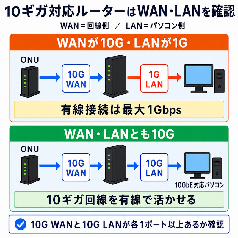 10ギガ対応ルーターはWANとLANの両方を確認する